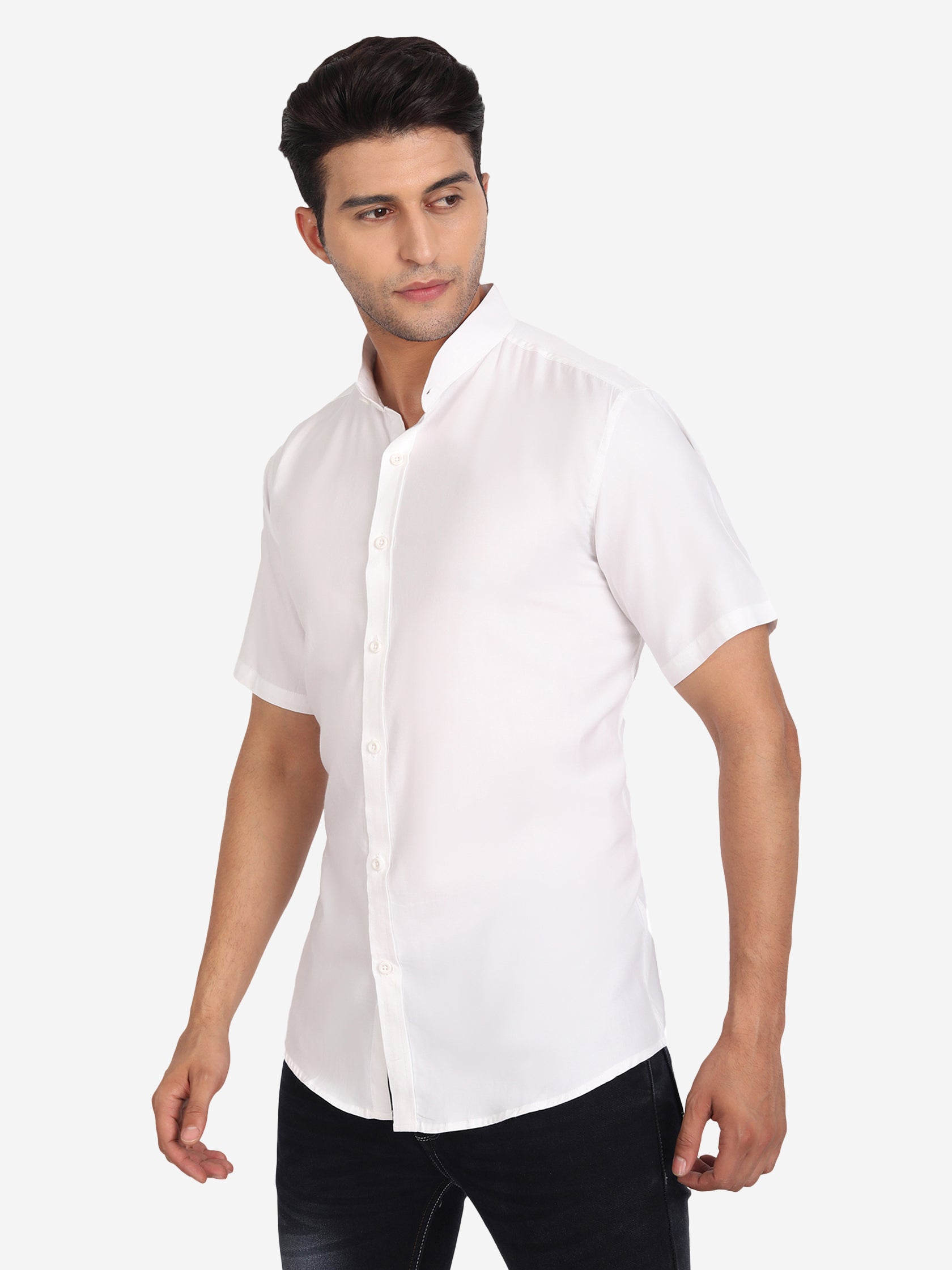 Men Pure Cotton Mandarin Collar Casual Half Sleeve Shirt