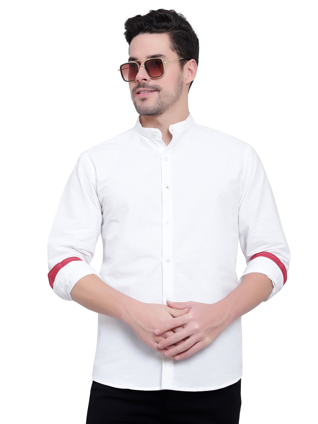 Men Designer Contrast Button Slim Fit Cotton Shirt