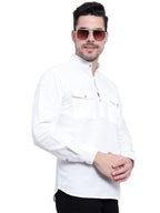 Mens Casual Slim Fit Full Sleeve Double Pocket Cotton Kurta