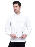Mens Casual Slim Fit Full Sleeve Double Pocket Cotton Kurta