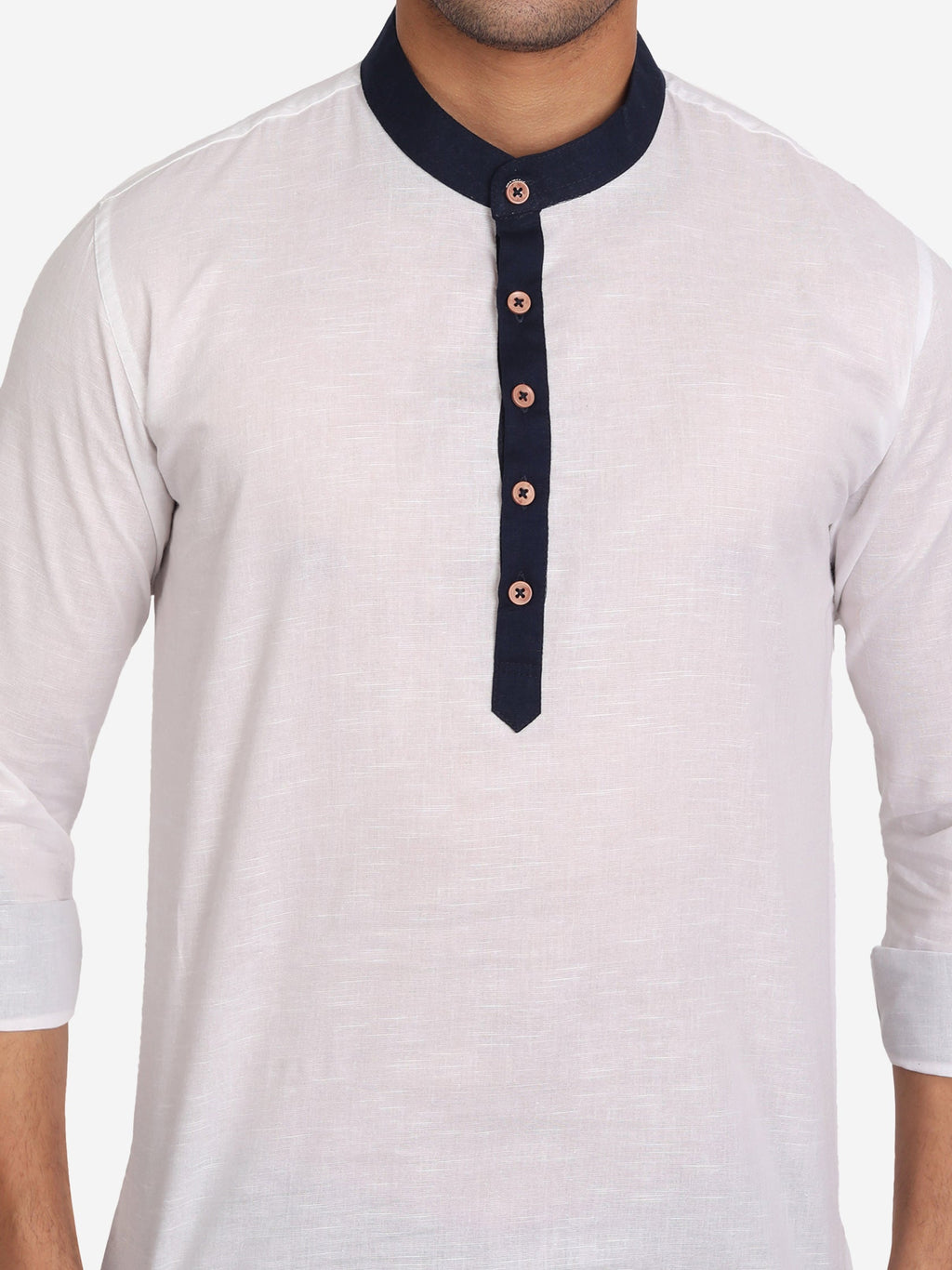 Men Slim Fit Contrast Collar Kurta