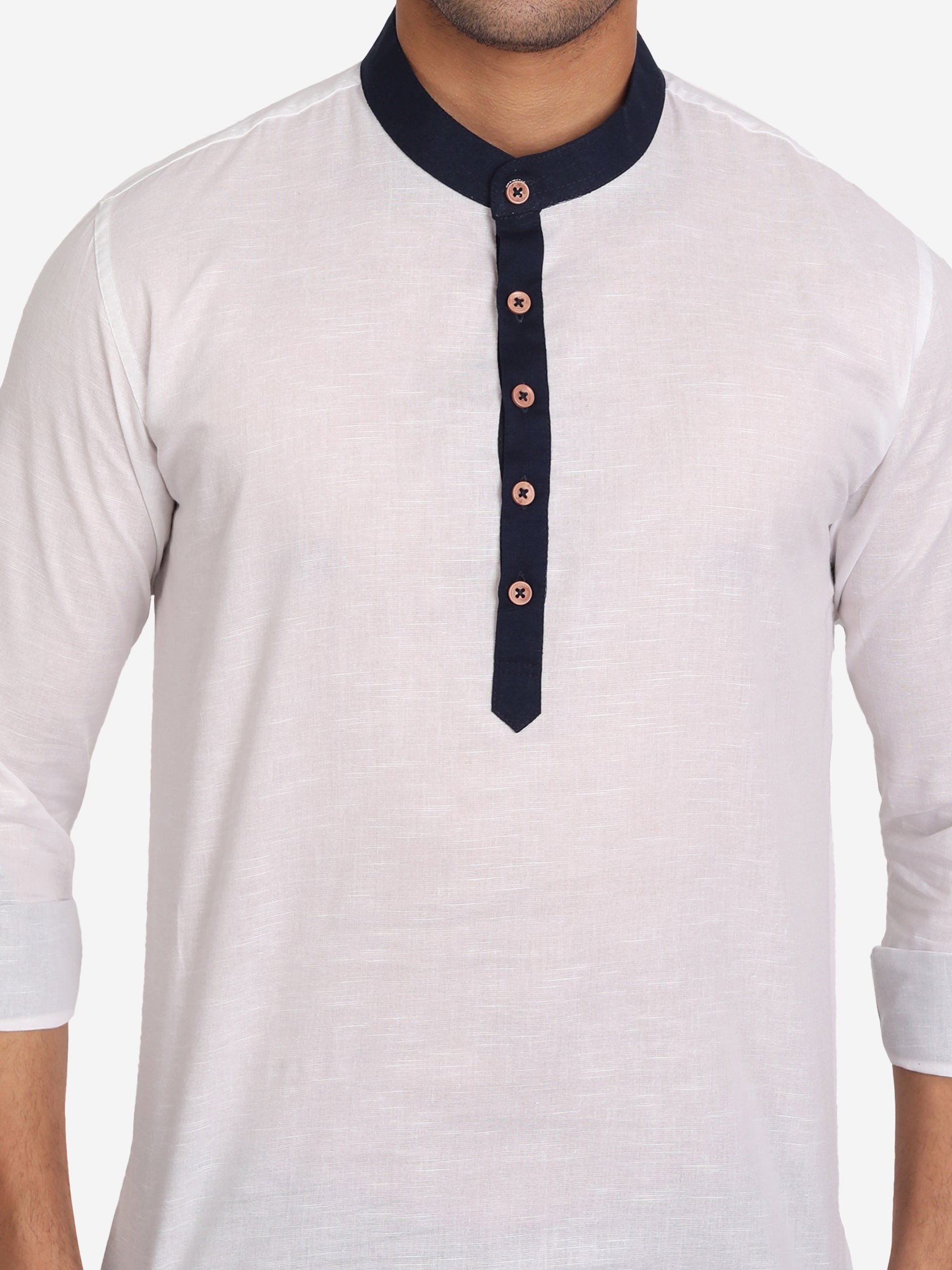 Men Slim Fit Contrast Collar Kurta