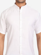 Men Pure Cotton Mandarin Collar Casual Half Sleeve Shirt