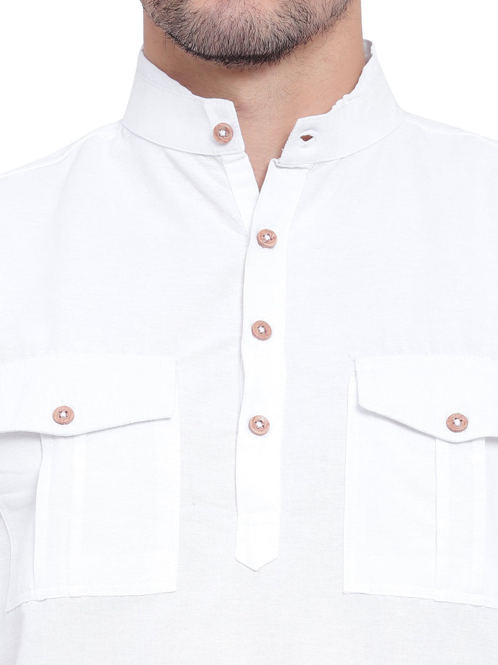 Mens Casual Slim Fit Full Sleeve Double Pocket Cotton Kurta