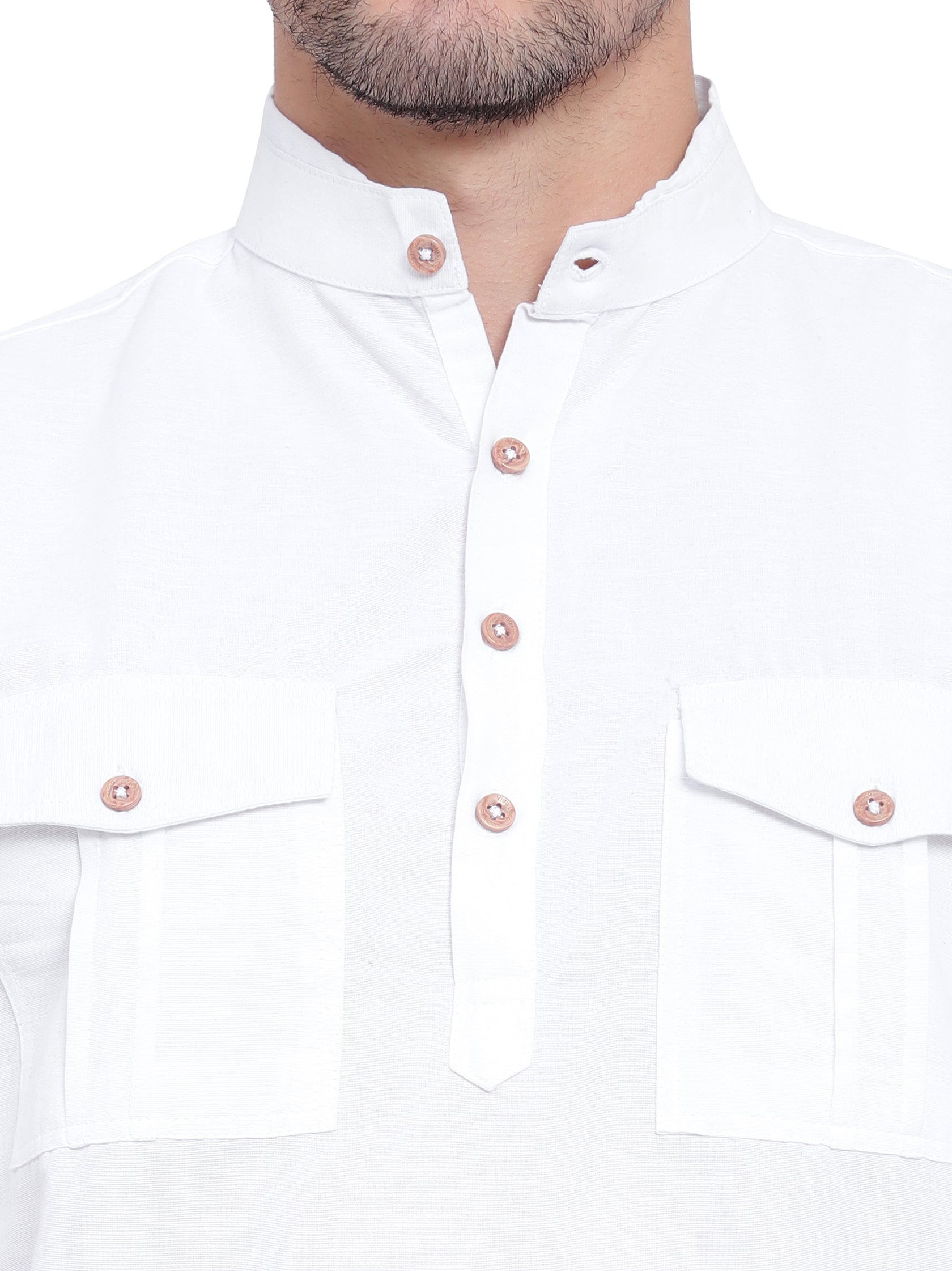 Mens Casual Slim Fit Full Sleeve Double Pocket Cotton Kurta