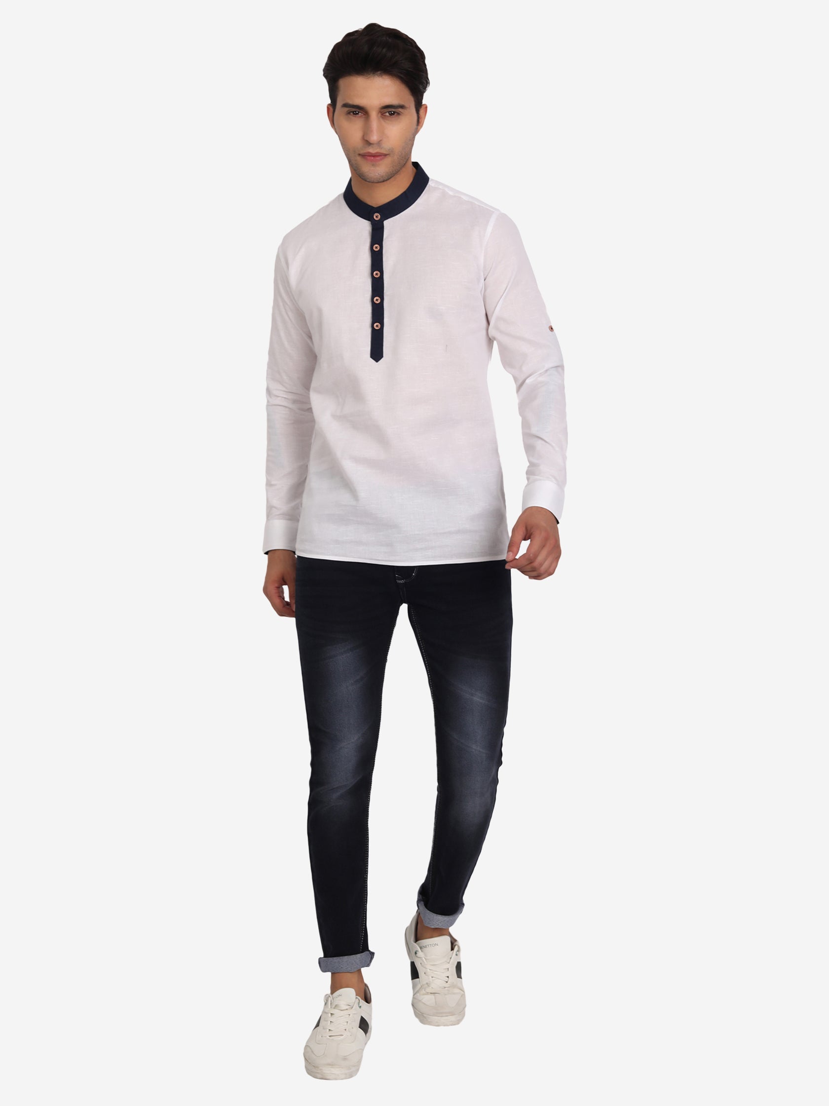 Men Slim Fit Contrast Collar Kurta