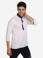Men Slim Fit Contrast Collar Kurta