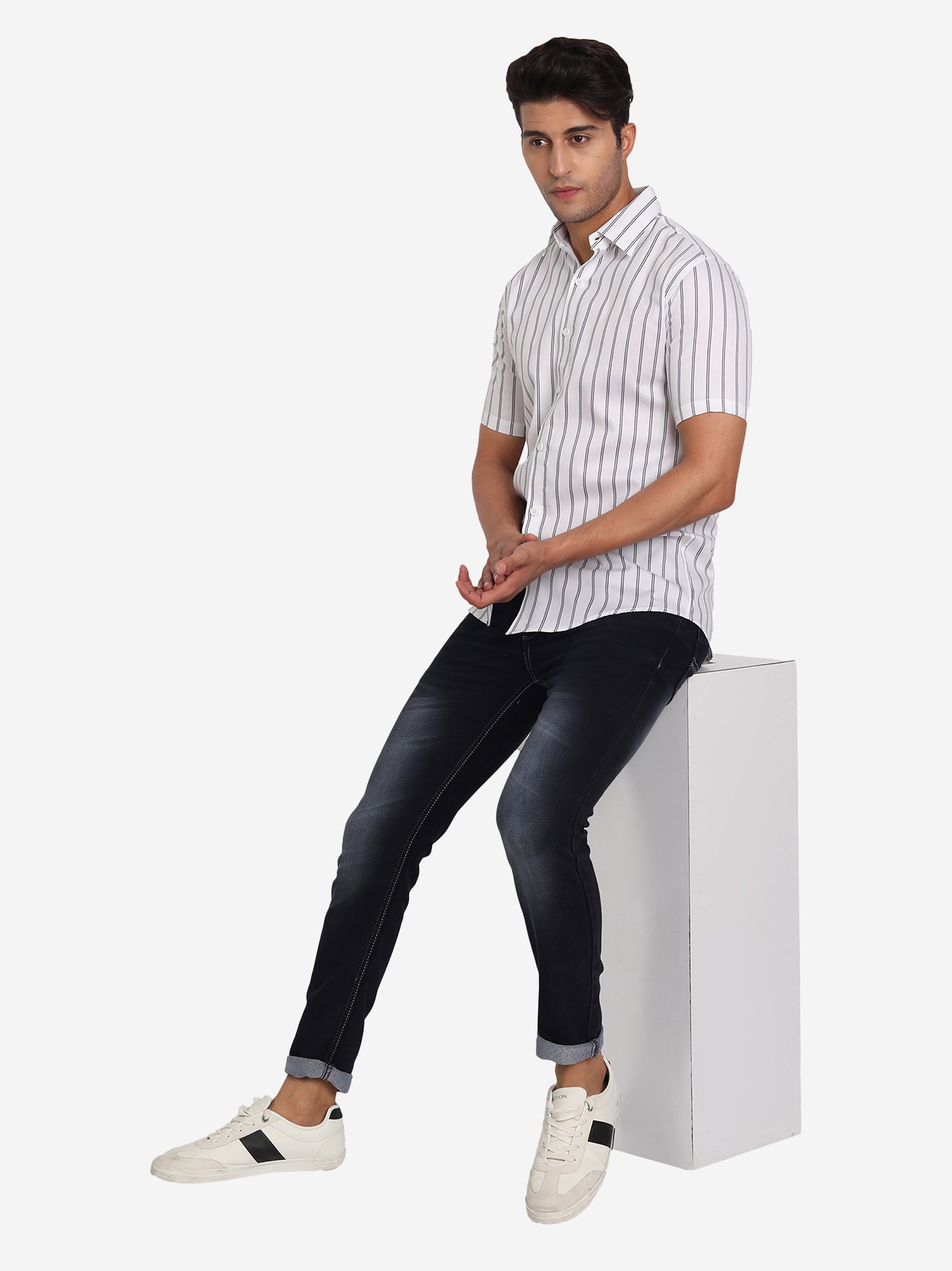 Mens Double Strip Half Sleeve Shirt