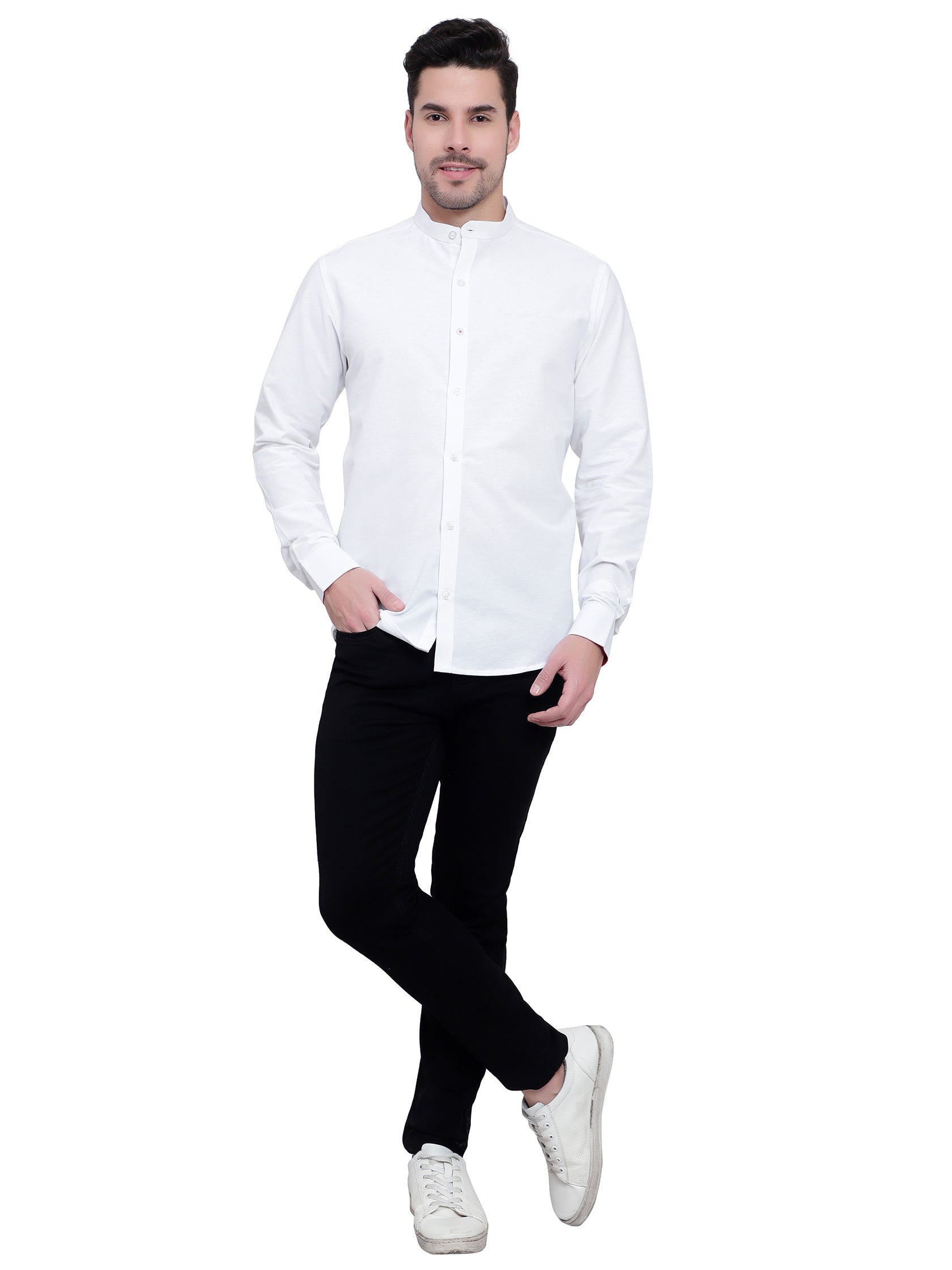 Men Designer Contrast Button Slim Fit Cotton Shirt