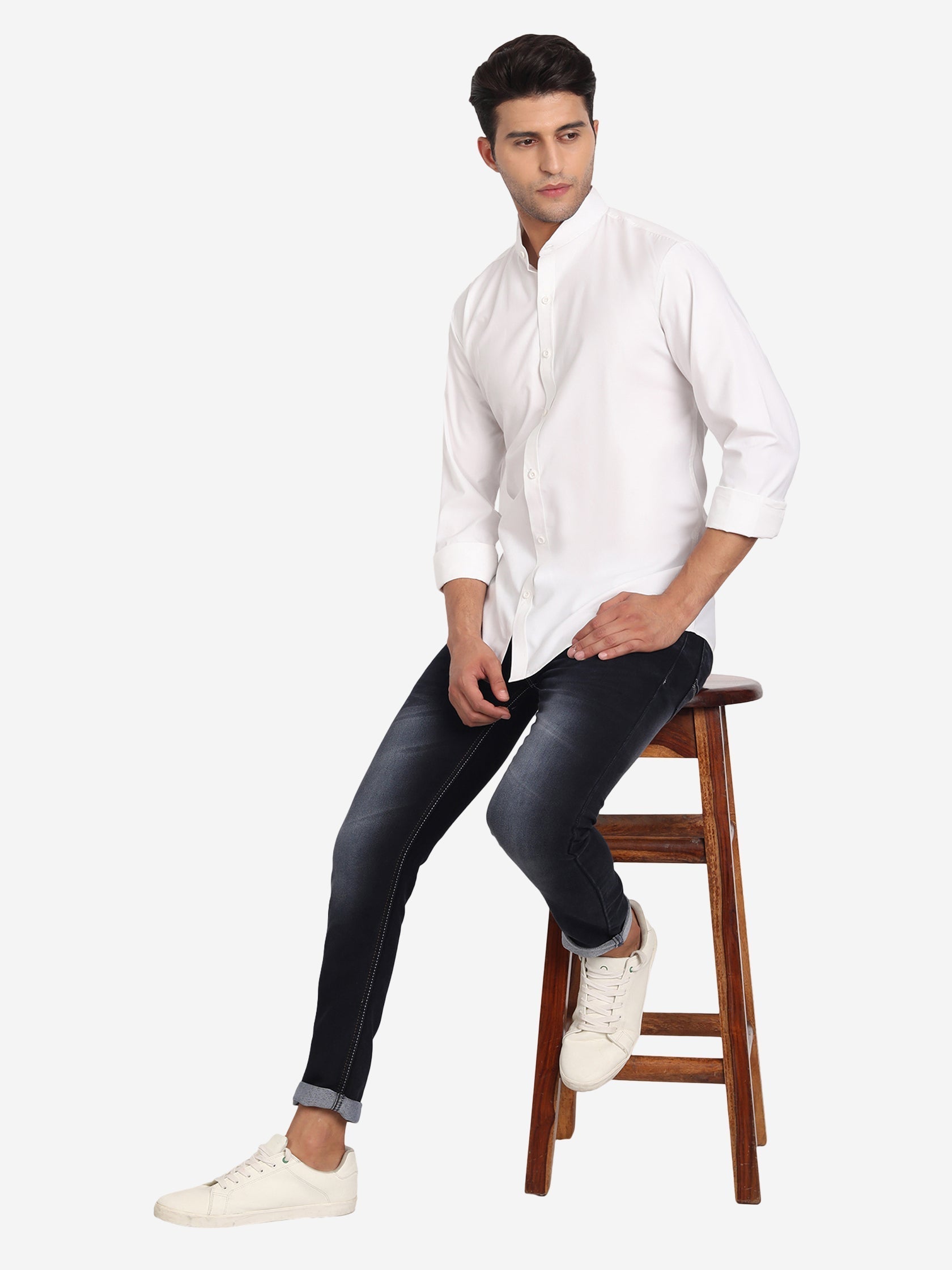 Men Pure Cotton Mandarin Collar Casual Shirt