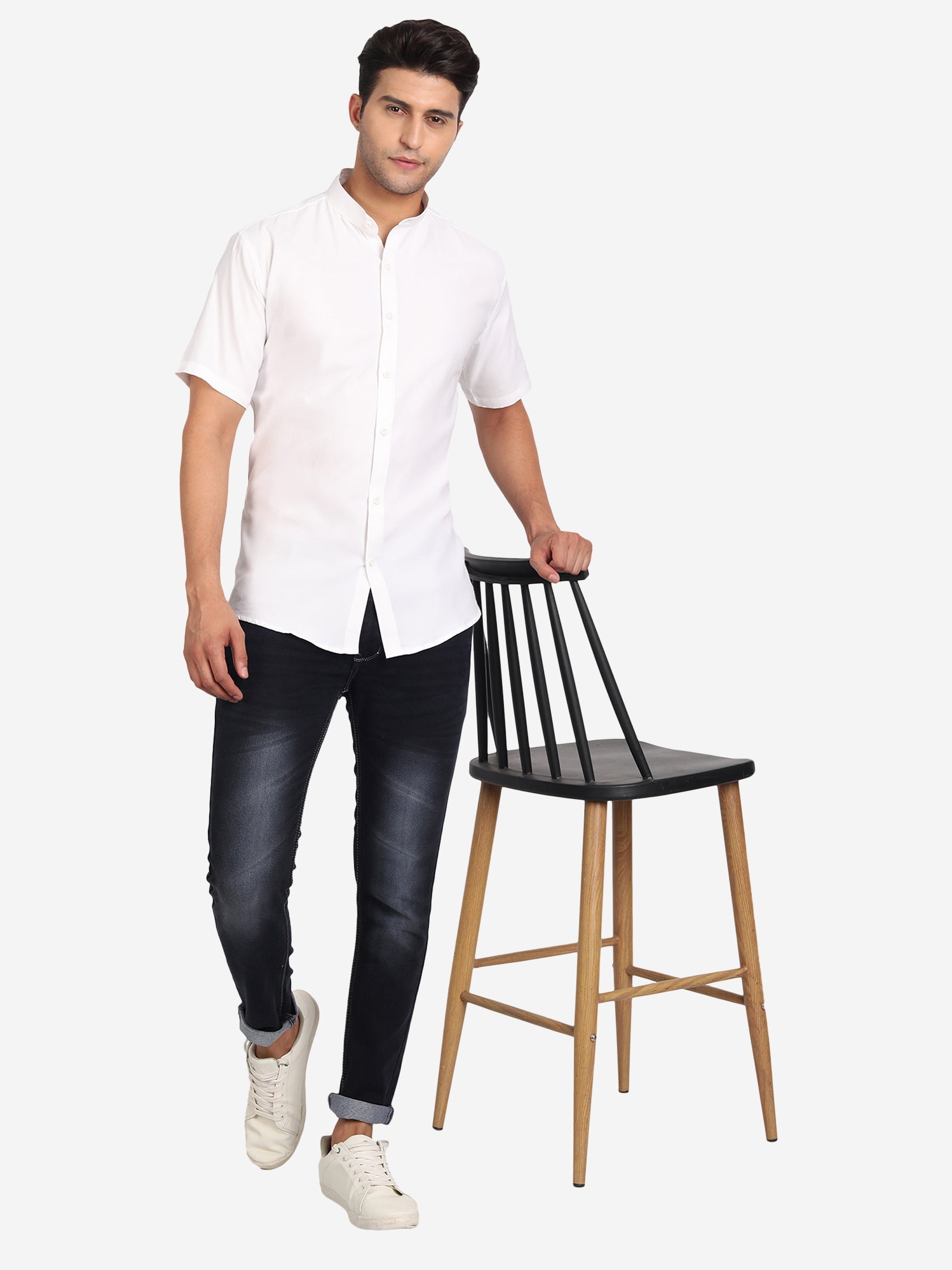 Men Pure Cotton Mandarin Collar Casual Half Sleeve Shirt