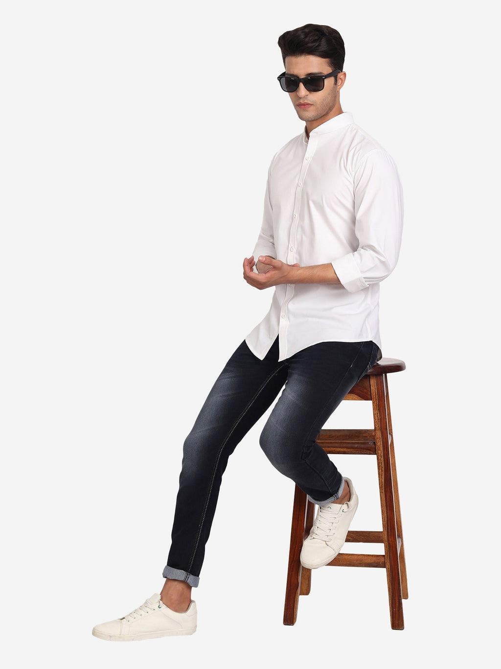Men Pure Cotton Mandarin Collar Casual Shirt