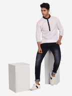 Men Slim Fit Contrast Collar Kurta