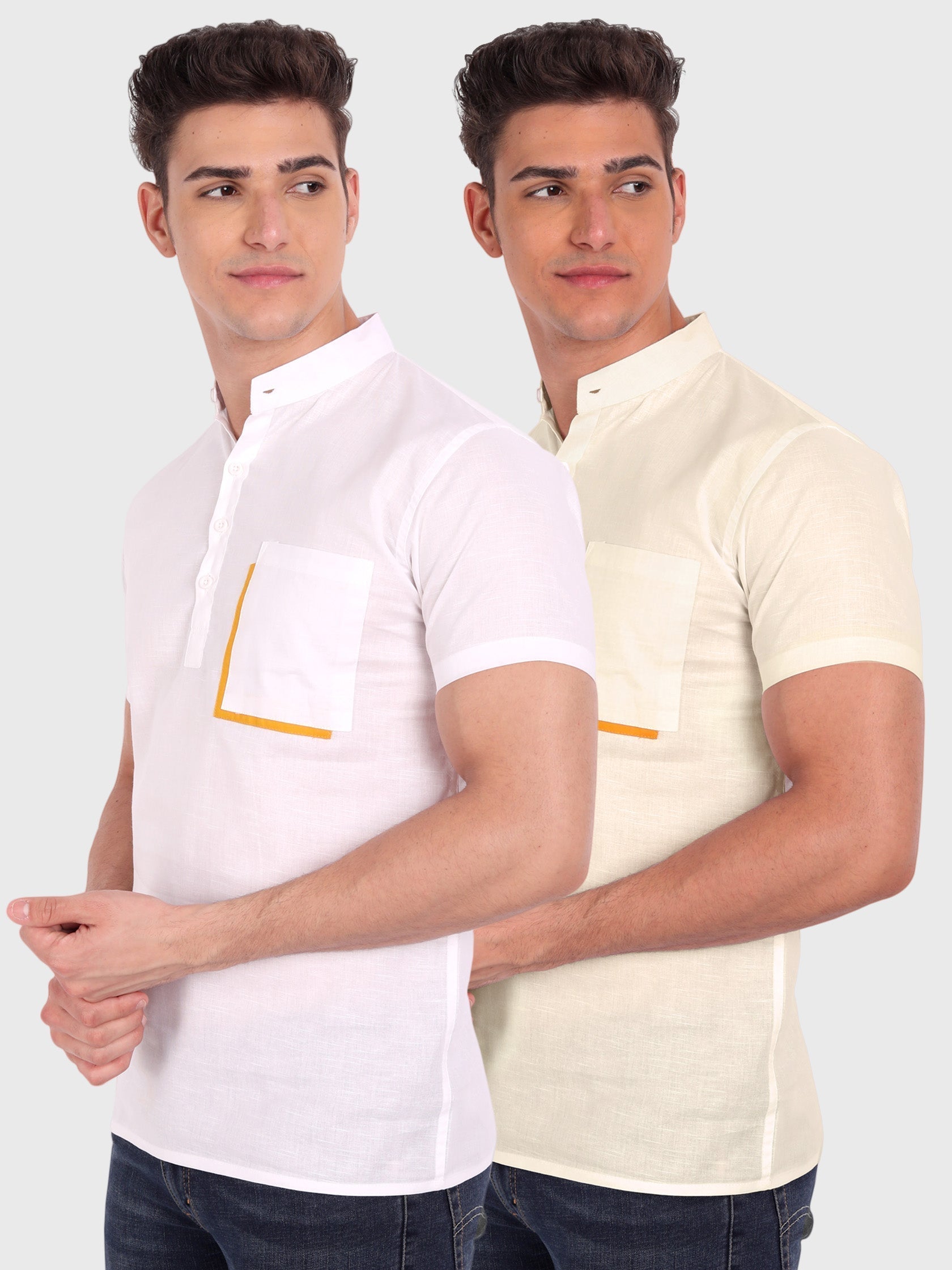 Mens Casual Half Sleeve Slim Fit Kurta (Pack 2) Main image