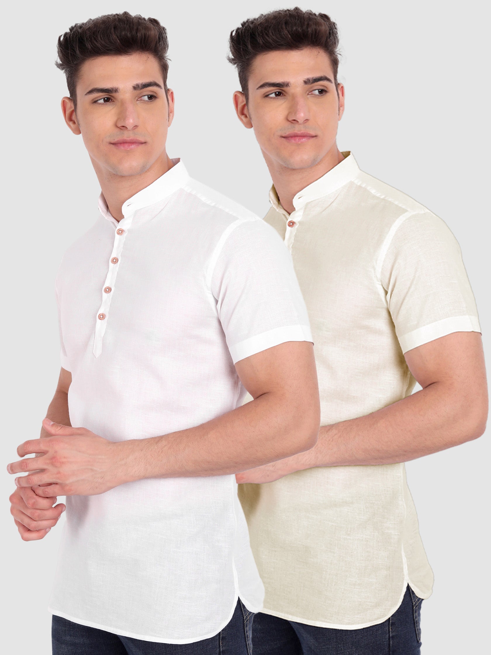 Mens Casual Slim Fit Half Sleeve Cotton Kurta (Pack 2) Main image