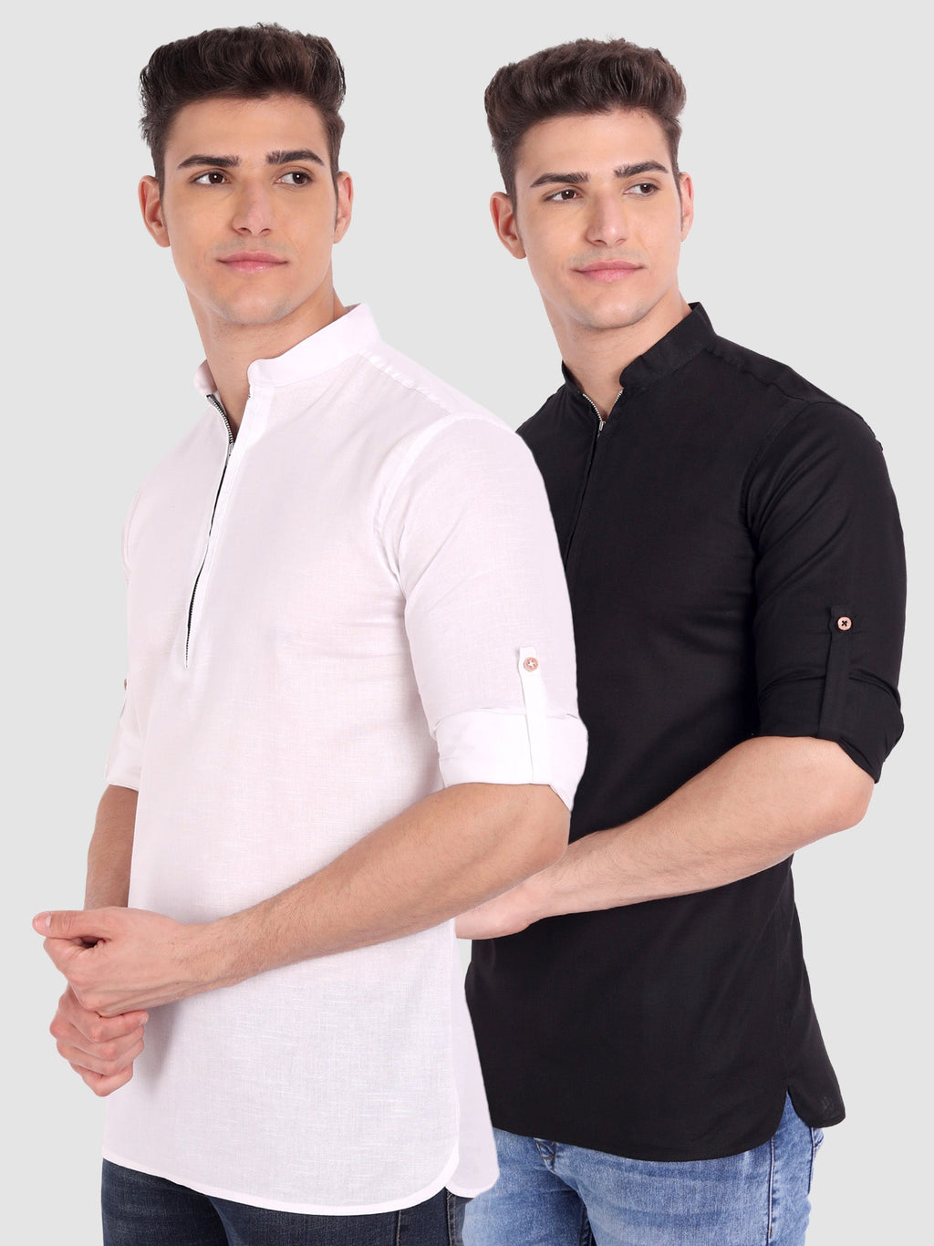 Mens Casual ZIP Style Full Sleeve Cotton Kurta (Pack 2)