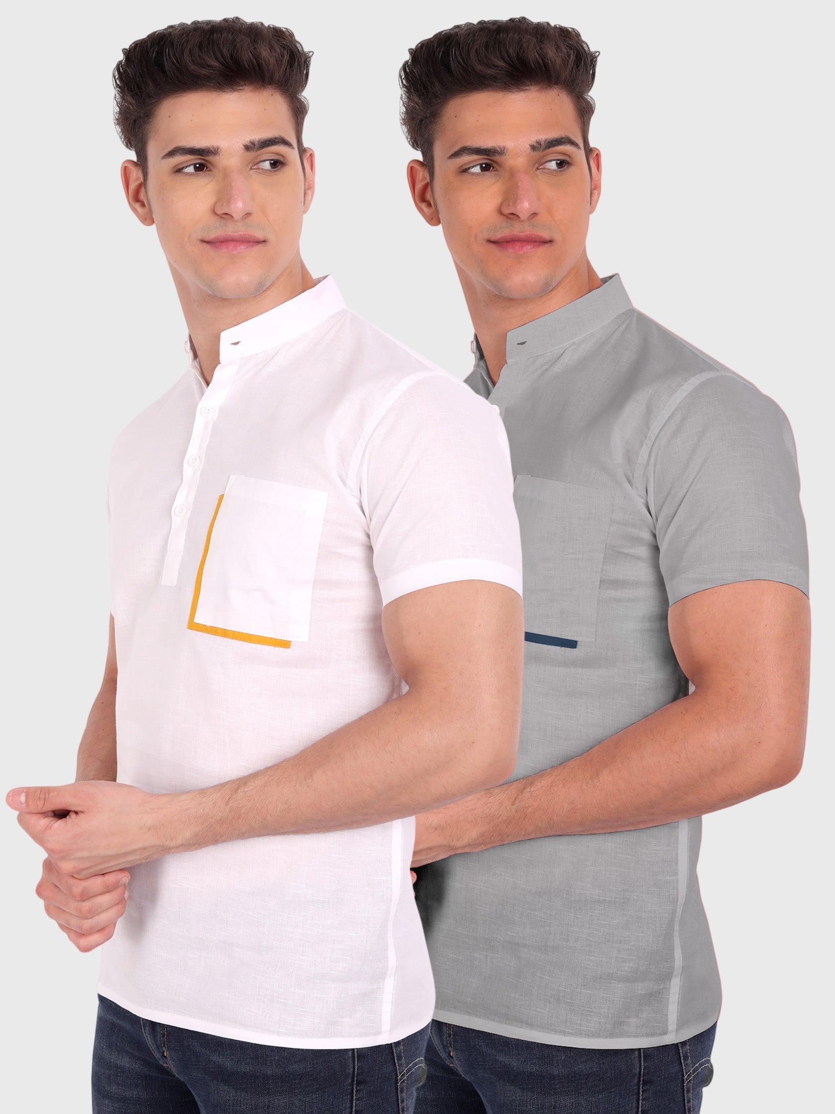 Mens Casual Half Sleeve Slim Fit Kurta (Pack 2) Secondary image