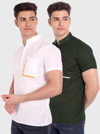 Mens Casual Half Sleeve Slim Fit Kurta (Pack 2)