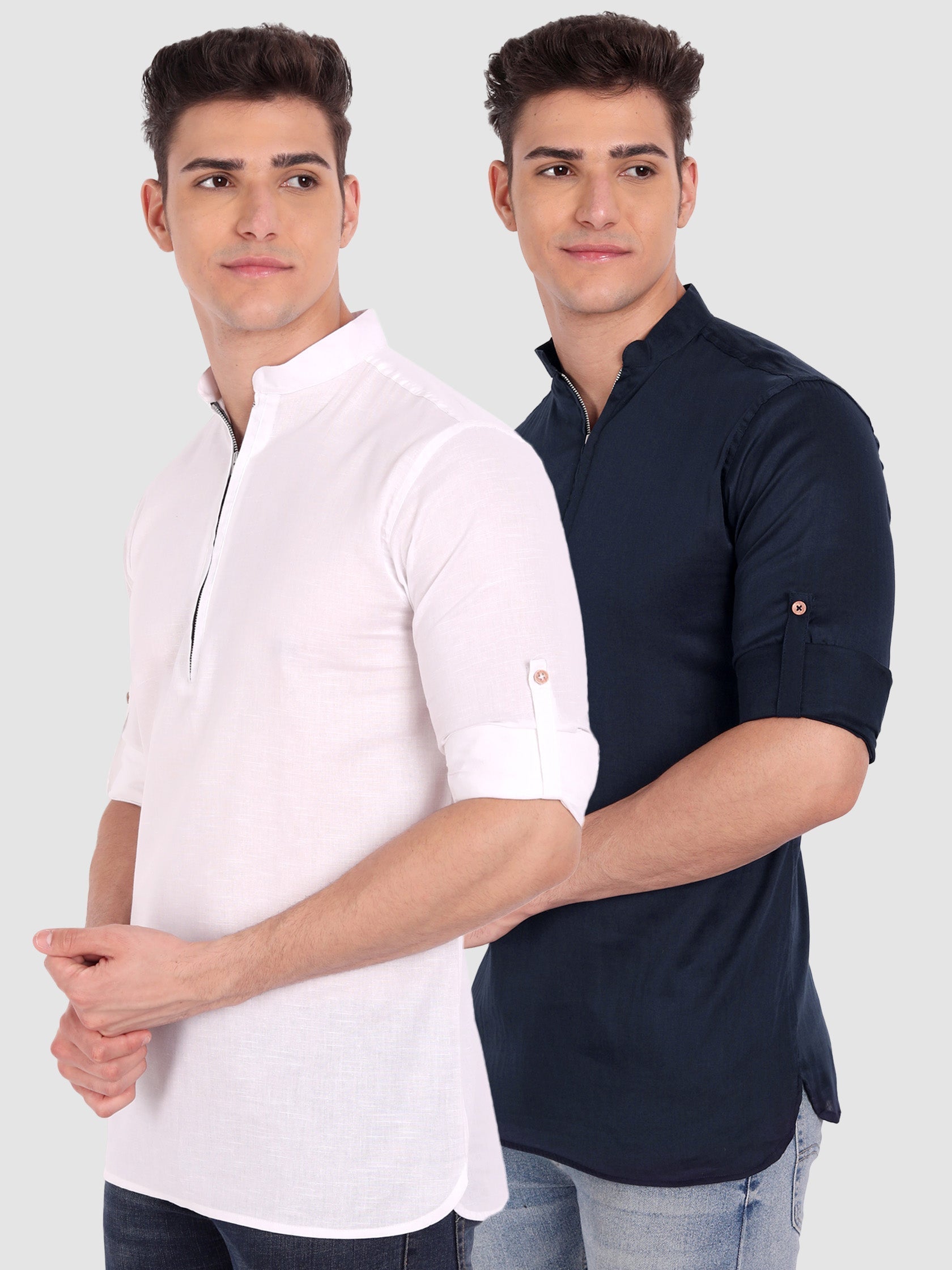 Mens Casual ZIP Style Full Sleeve Cotton Kurta (Pack 2) Secondary image