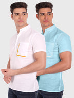 Mens Casual Half Sleeve Slim Fit Kurta (Pack 2)