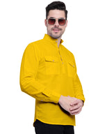 Mens Casual Slim Fit Full Sleeve Double Pocket Cotton Kurta