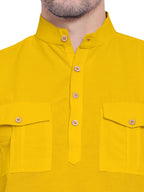 Mens Casual Slim Fit Full Sleeve Double Pocket Cotton Kurta