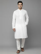 Men White Geometric Embroidered Chikankari Pure Cotton Kurta