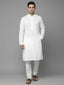 Men White Geometric Embroidered Chikankari Pure Cotton Kurta