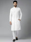 Men White Pure Cotton Chikankari Embroidered Straight Kurta