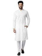 Men White Pure Cotton Chikankari Embroidered Straight Kurta