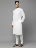 Men White Geometric Embroidered Chikankari Pure Cotton Kurta