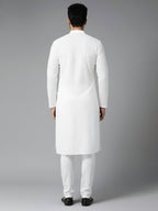 Men White Pure Cotton Chikankari Embroidered Straight Kurta