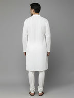 Men White Geometric Embroidered Chikankari Pure Cotton Kurta